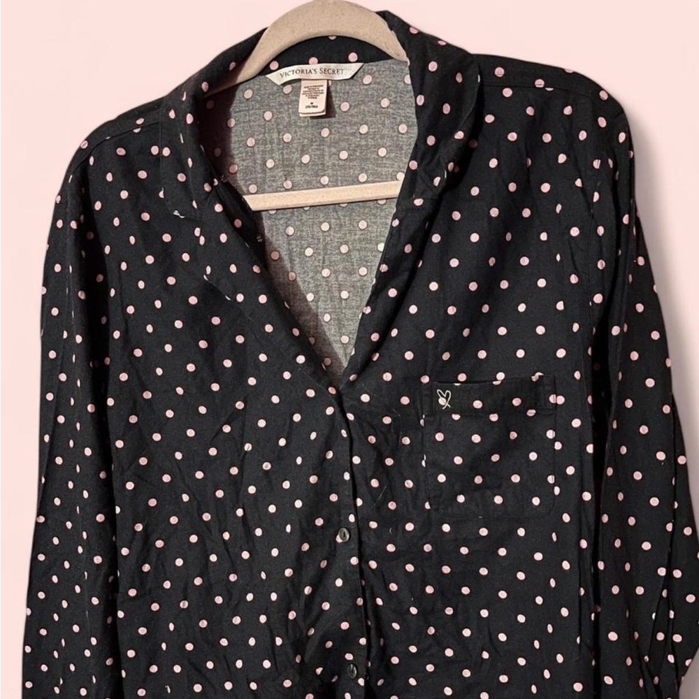 Victoria's Secret Black and Pink Polka Dot Pajama Top